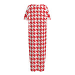 Red And White Houndstooth Pattern Print Short Sleeve Long Nightdress