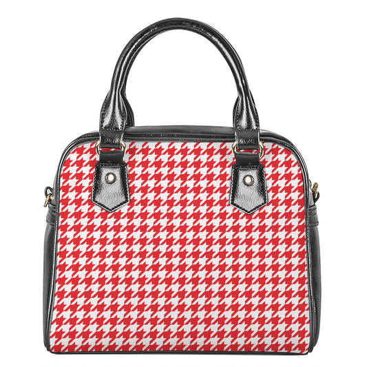 Red And White Houndstooth Pattern Print Shoulder Handbag