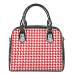 Red And White Houndstooth Pattern Print Shoulder Handbag