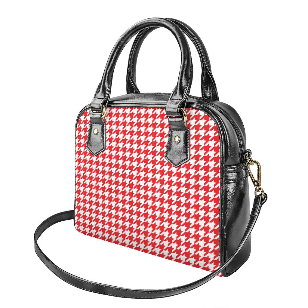 Red And White Houndstooth Pattern Print Shoulder Handbag
