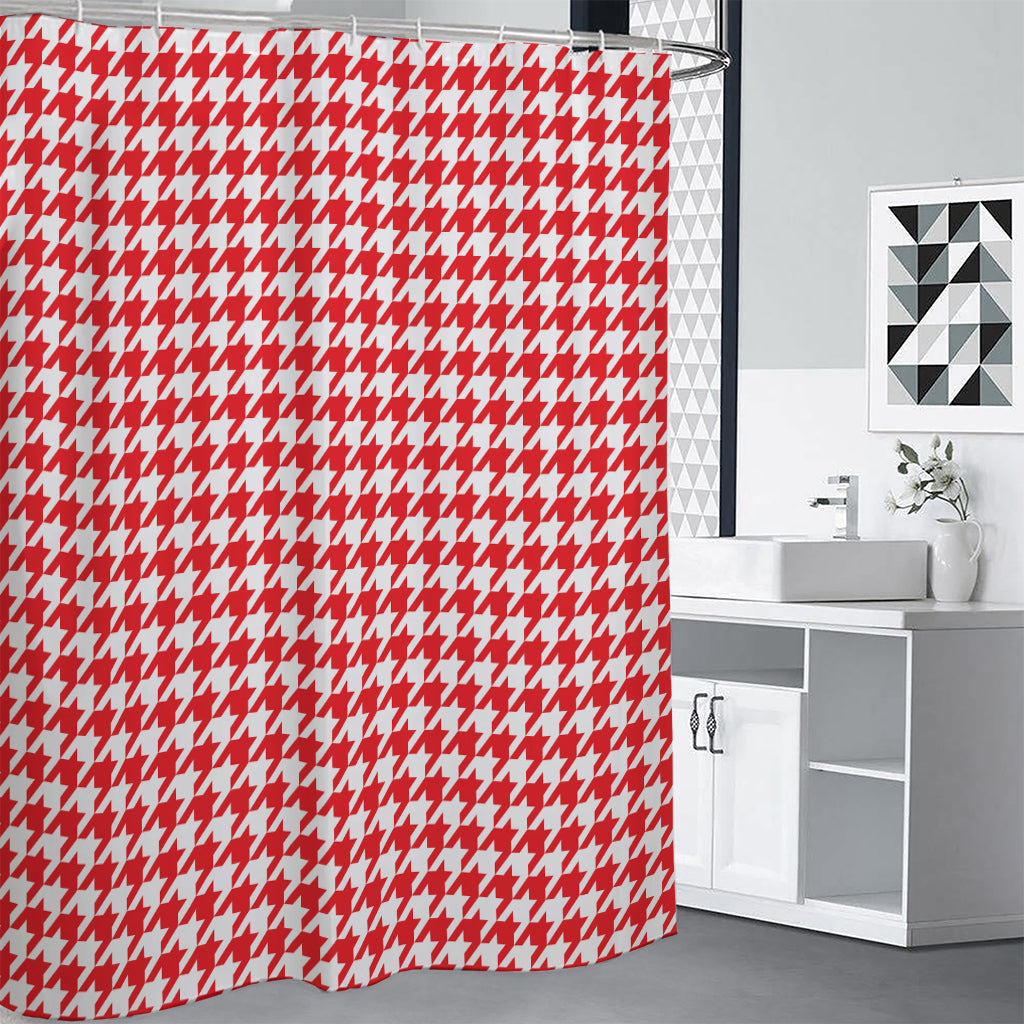 Red And White Houndstooth Pattern Print Shower Curtain