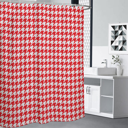 Red And White Houndstooth Pattern Print Shower Curtain