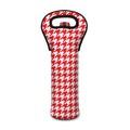 Red And White Houndstooth Pattern Print Single Neoprene Wine Tote
