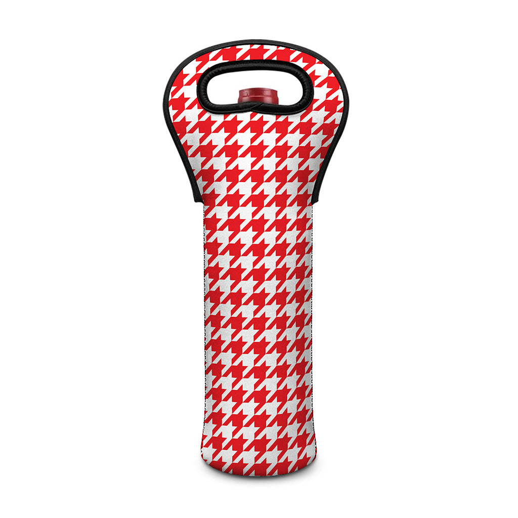 Red And White Houndstooth Pattern Print Single Neoprene Wine Tote
