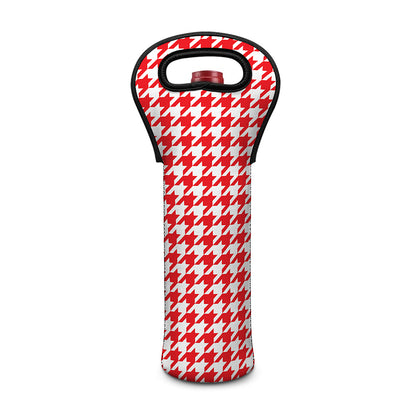 Red And White Houndstooth Pattern Print Single Neoprene Wine Tote