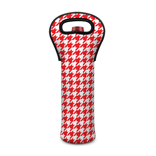 Red And White Houndstooth Pattern Print Single Neoprene Wine Tote