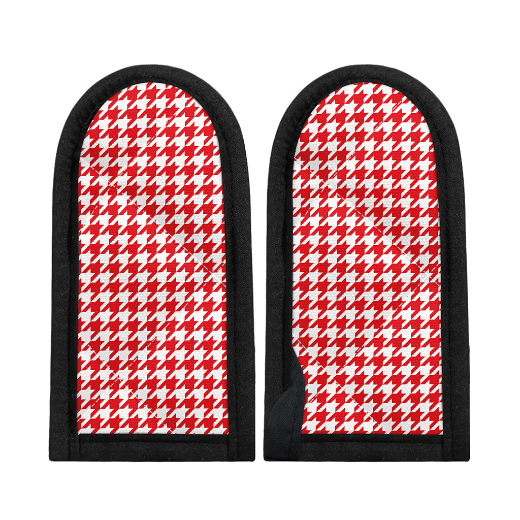 Red And White Houndstooth Pattern Print Skillet Handle Cover