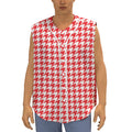 Red And White Houndstooth Pattern Print Sleeveless Baseball Jersey
