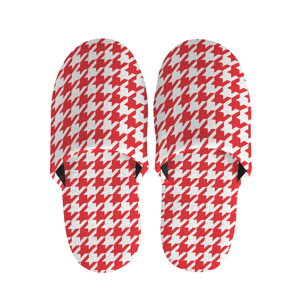 Red And White Houndstooth Pattern Print Slippers