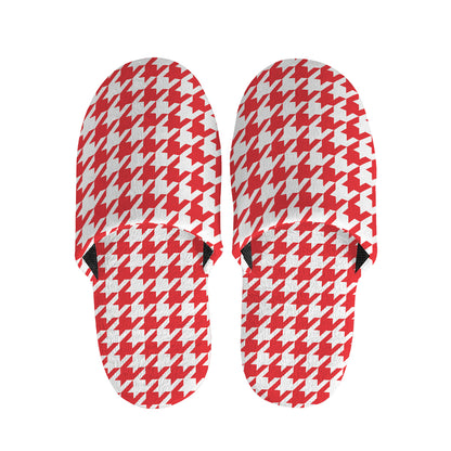 Red And White Houndstooth Pattern Print Slippers