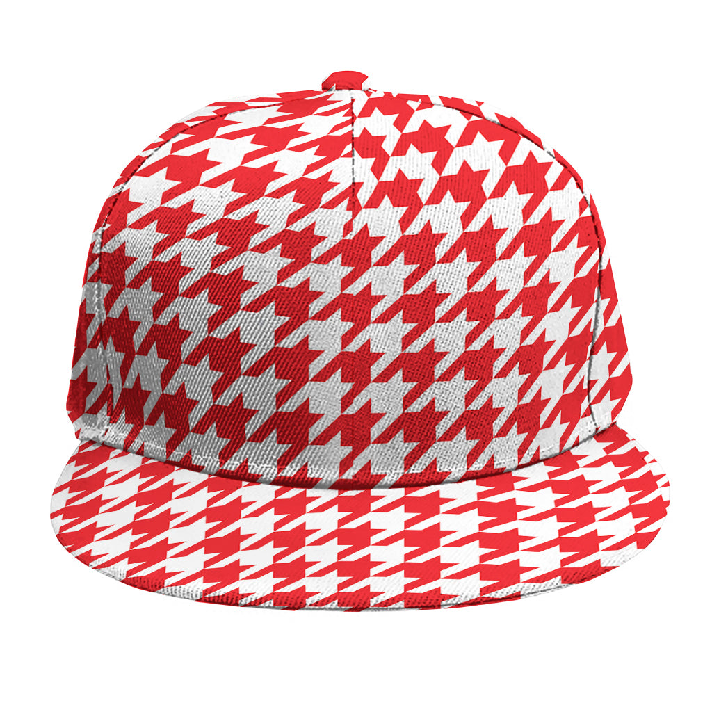Red And White Houndstooth Pattern Print Snapback Cap