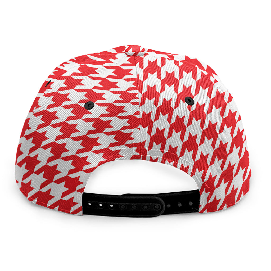 Red And White Houndstooth Pattern Print Snapback Cap