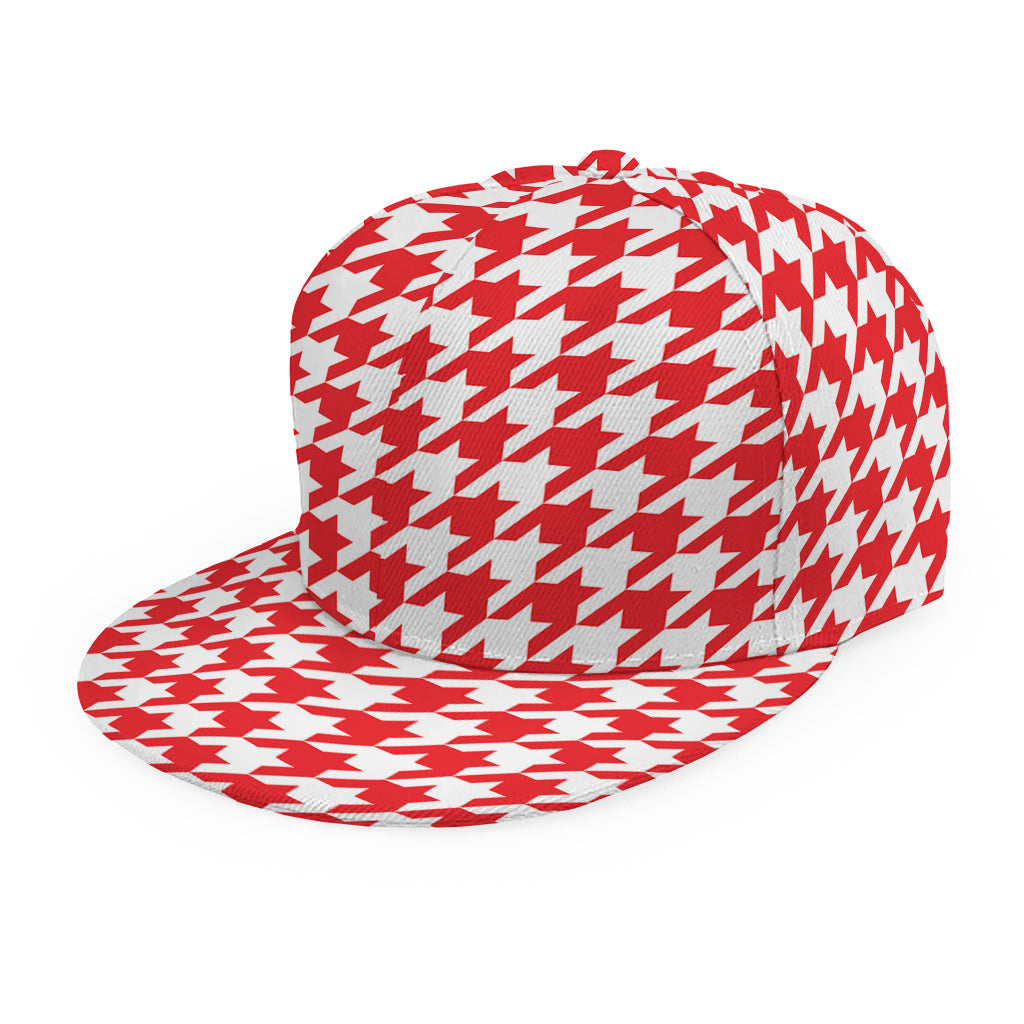 Red And White Houndstooth Pattern Print Snapback Cap