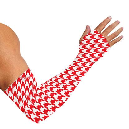 Red And White Houndstooth Pattern Print Sun Protection Arm Sleeves