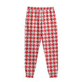 Red And White Houndstooth Pattern Print Sweatpants