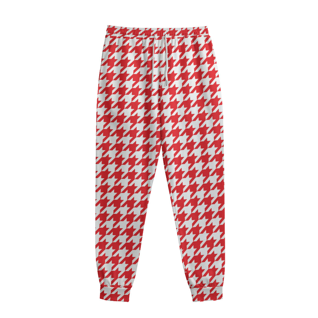 Red And White Houndstooth Pattern Print Sweatpants