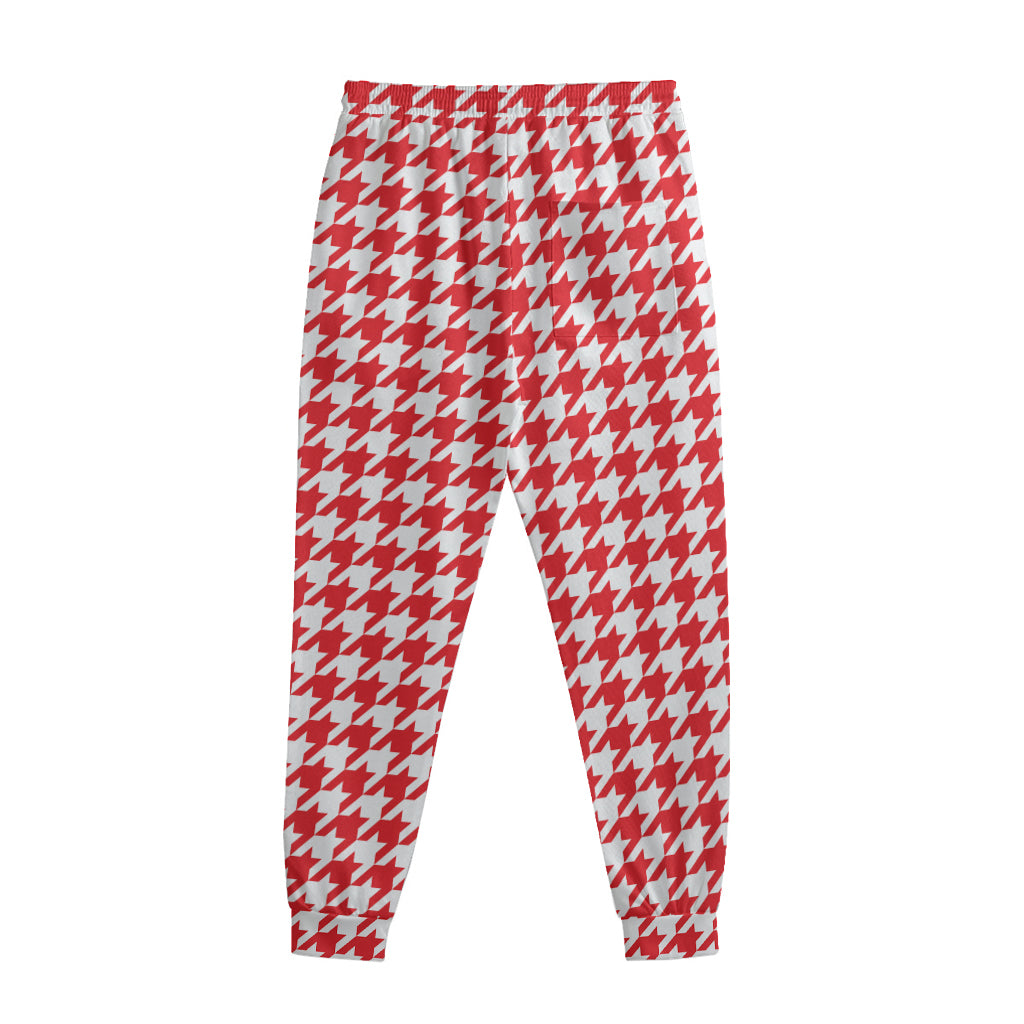 Red And White Houndstooth Pattern Print Sweatpants