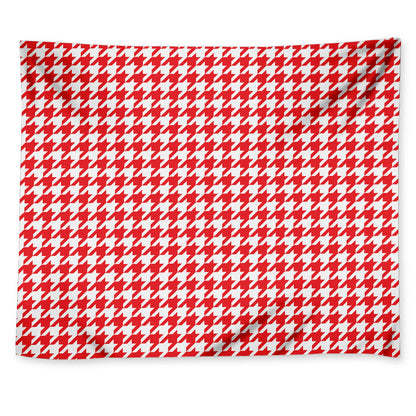 Red And White Houndstooth Pattern Print Tapestry