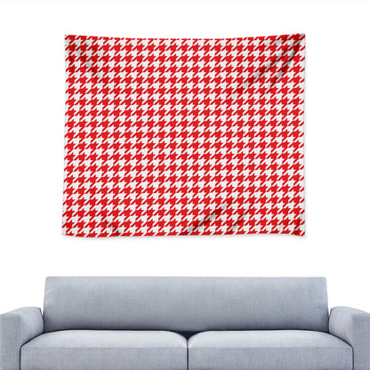 Red And White Houndstooth Pattern Print Tapestry