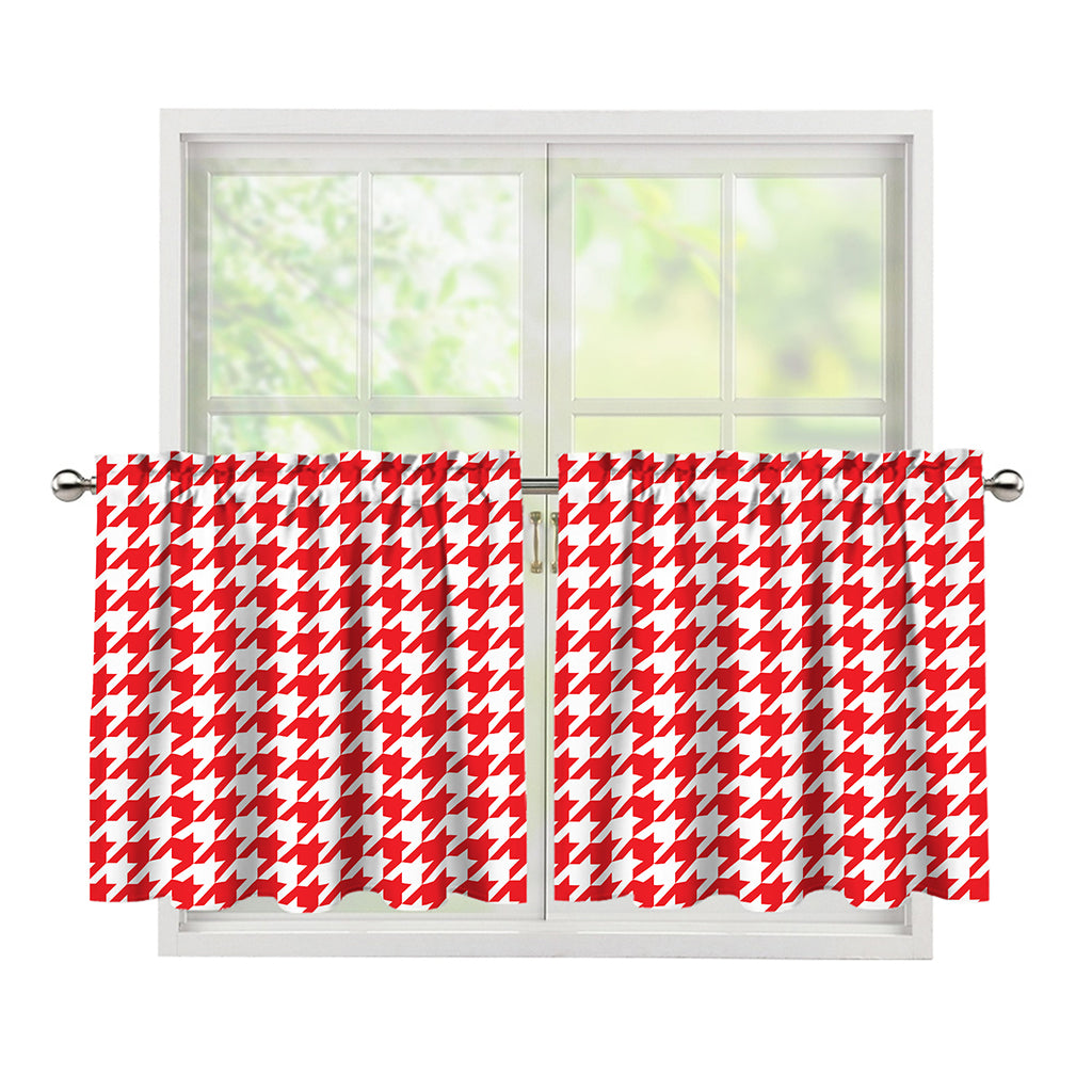 Red And White Houndstooth Pattern Print Tier Curtains