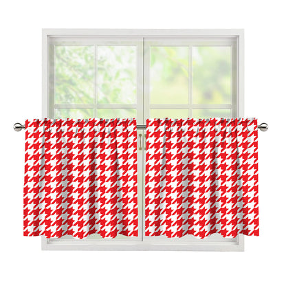 Red And White Houndstooth Pattern Print Tier Curtains