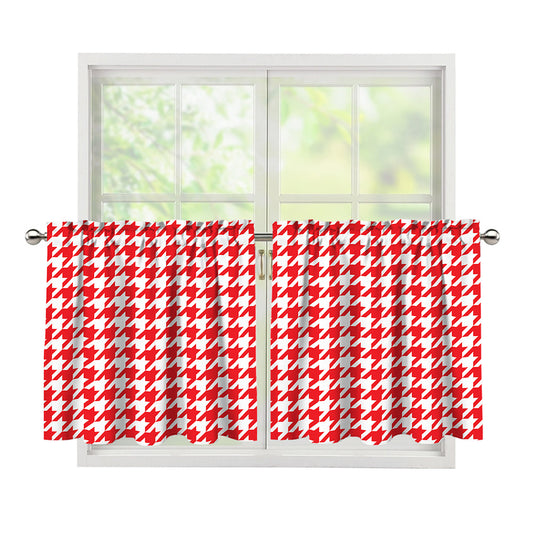 Red And White Houndstooth Pattern Print Tier Curtains