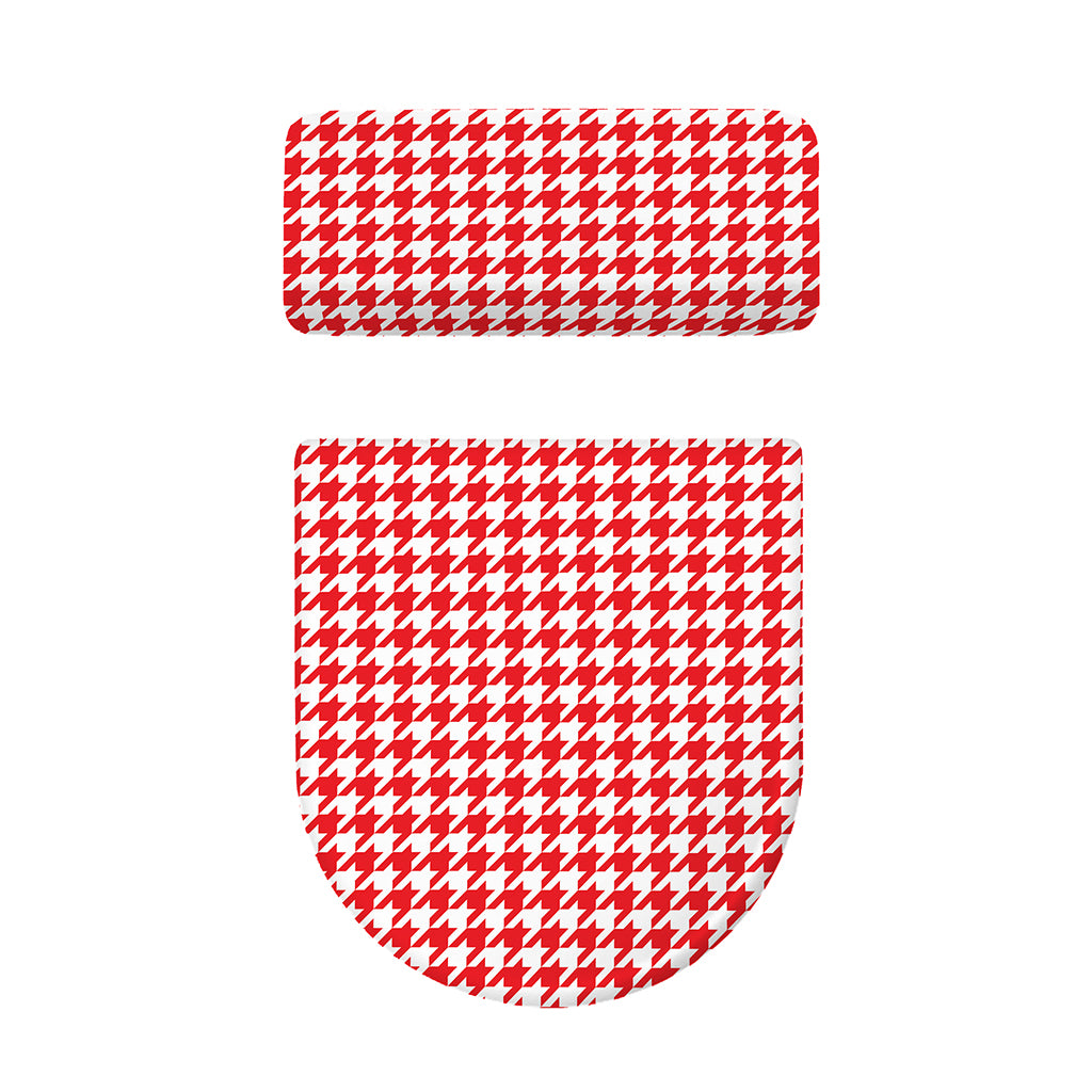 Red And White Houndstooth Pattern Print Toilet Lid And Tank Cover Set