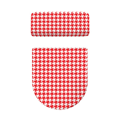 Red And White Houndstooth Pattern Print Toilet Lid And Tank Cover Set