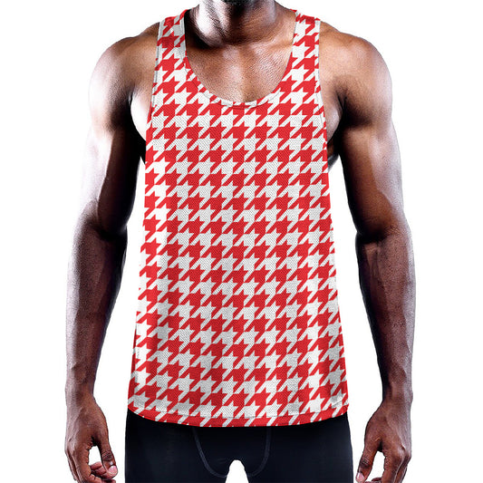 Red And White Houndstooth Pattern Print Training Tank Top