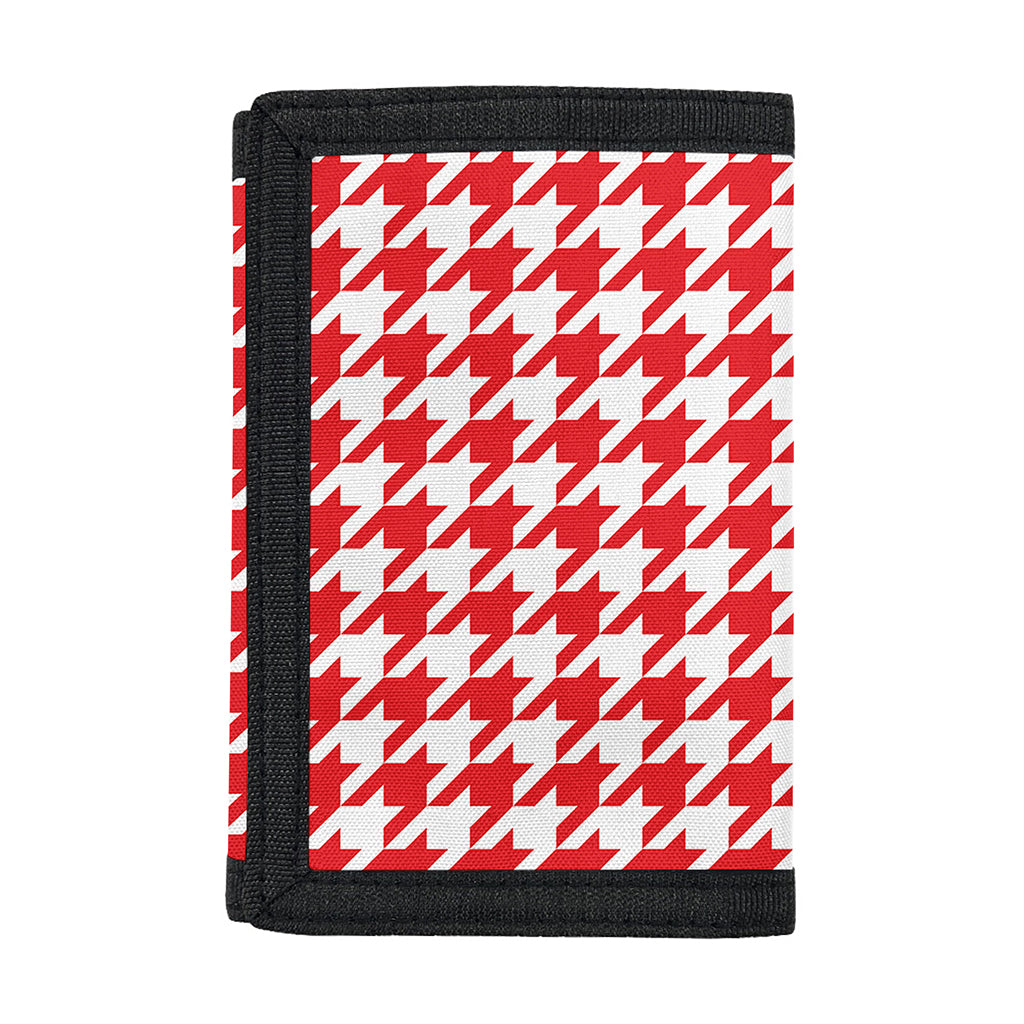 Red And White Houndstooth Pattern Print Trifold Wallet