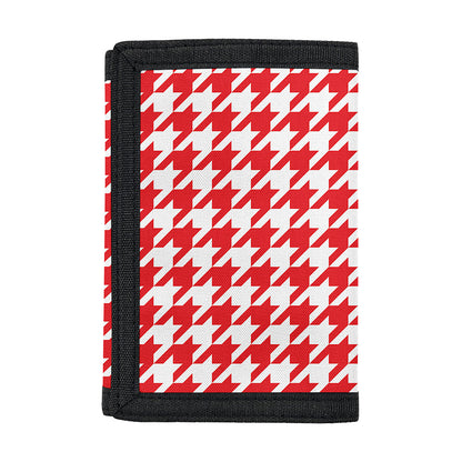 Red And White Houndstooth Pattern Print Trifold Wallet