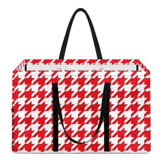 Red And White Houndstooth Pattern Print Utility Tote Bag