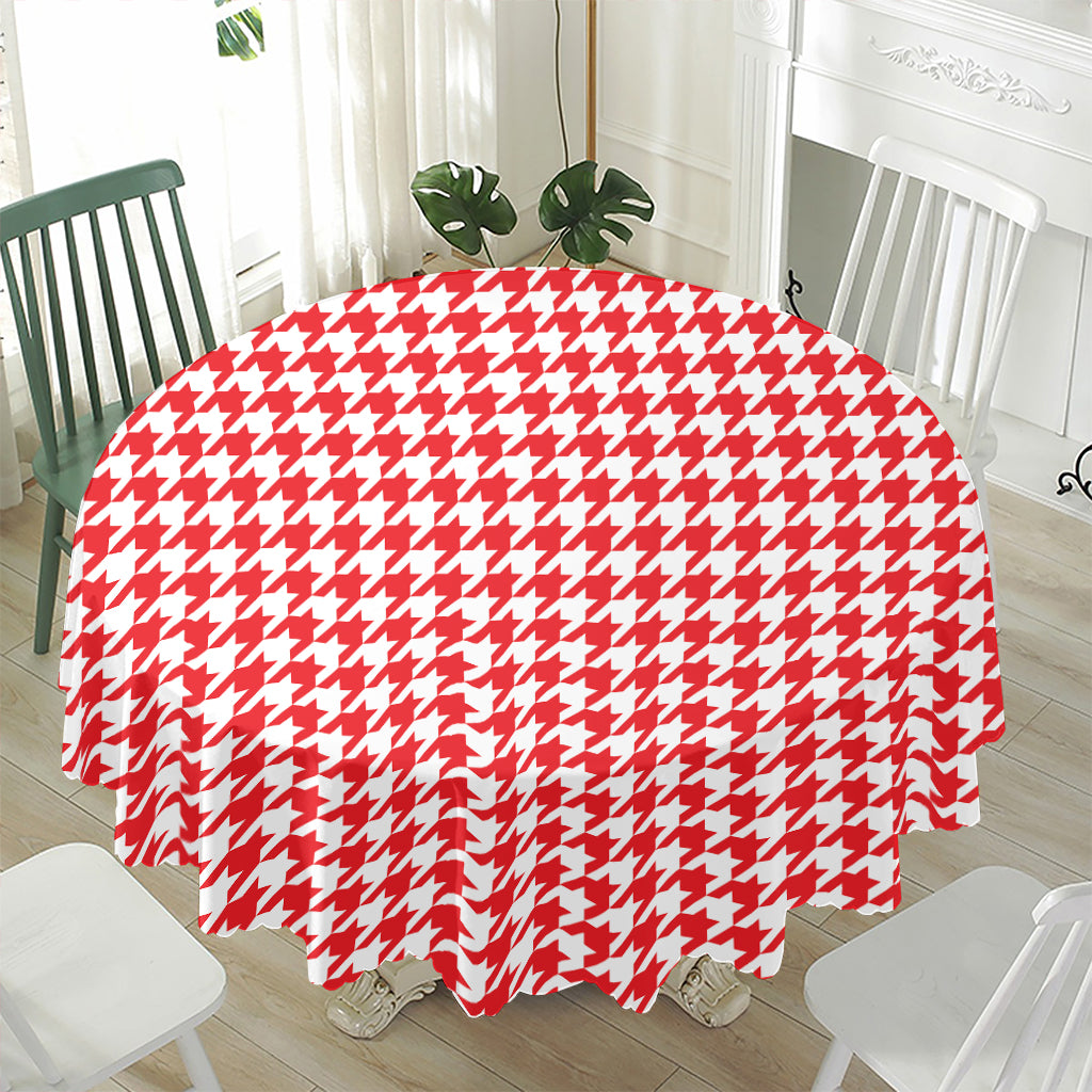 Red And White Houndstooth Pattern Print Waterproof Round Tablecloth