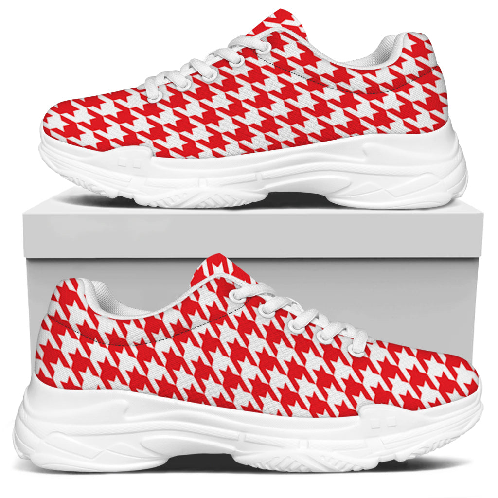 Red And White Houndstooth Pattern Print White Chunky Shoes