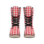 Red And White Houndstooth Pattern Print Winter Boots