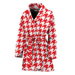 Red And White Houndstooth Pattern Print Women's Bathrobe