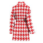Red And White Houndstooth Pattern Print Women's Bathrobe
