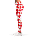Red And White Houndstooth Pattern Print Women's Leggings