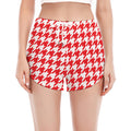Red And White Houndstooth Pattern Print Women's Split Running Shorts