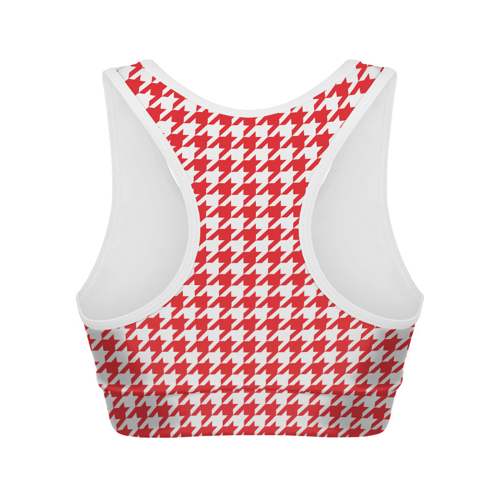 Red And White Houndstooth Pattern Print Women's Sports Bra