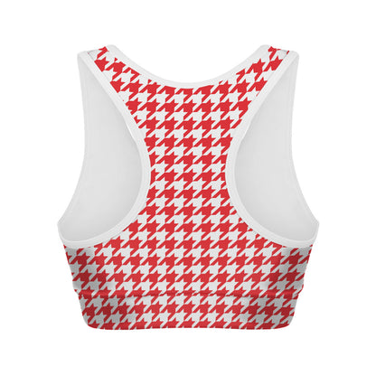 Red And White Houndstooth Pattern Print Women's Sports Bra