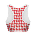 Red And White Houndstooth Pattern Print Women's Sports Bra
