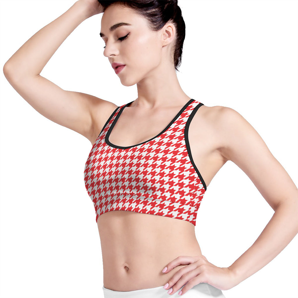 Red And White Houndstooth Pattern Print Women's Sports Bra