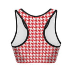 Red And White Houndstooth Pattern Print Women's Sports Bra