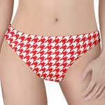 Red And White Houndstooth Pattern Print Women's Thong