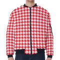 Red And White Houndstooth Pattern Print Zip Sleeve Bomber Jacket