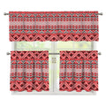 Red And White Native Tribal Print 3 Piece Kitchen Curtains