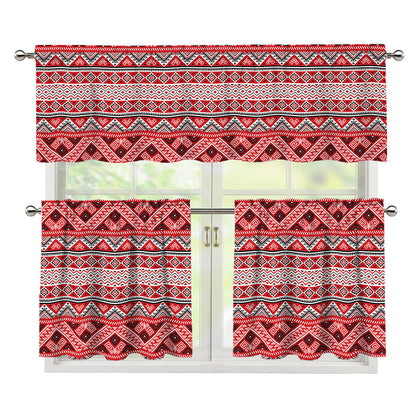 Red And White Native Tribal Print 3 Piece Kitchen Curtains