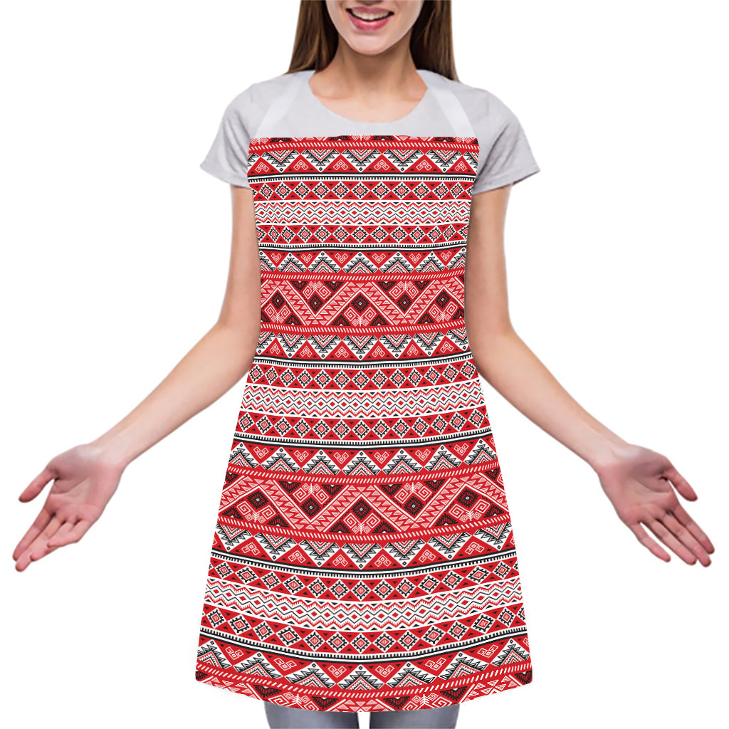 Red And White Native Tribal Print Adjustable Apron