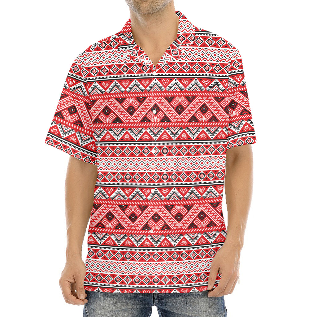 Red And White Native Tribal Print Aloha Shirt